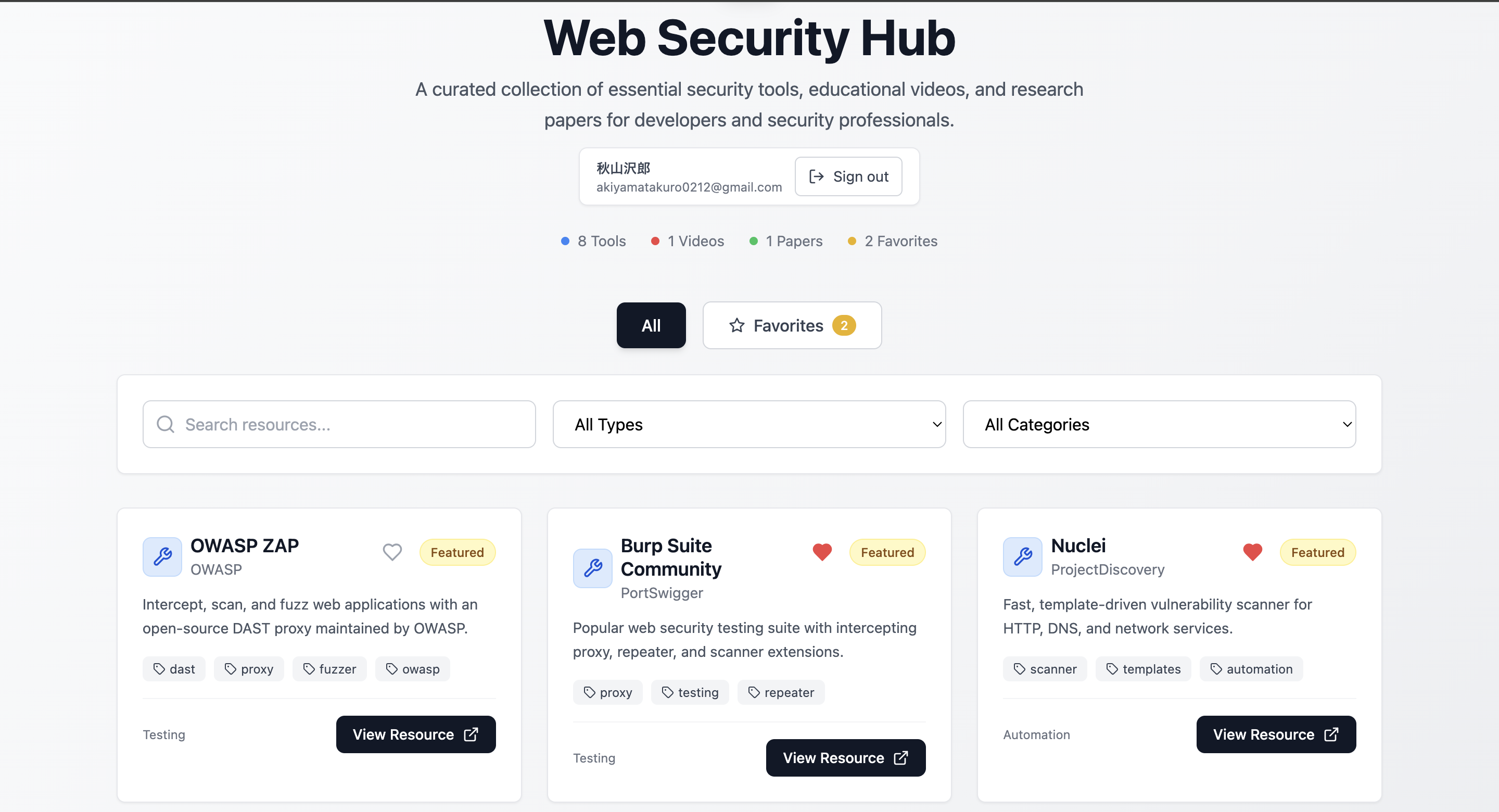 Web Security Hub dashboard showing security monitoring and alerts